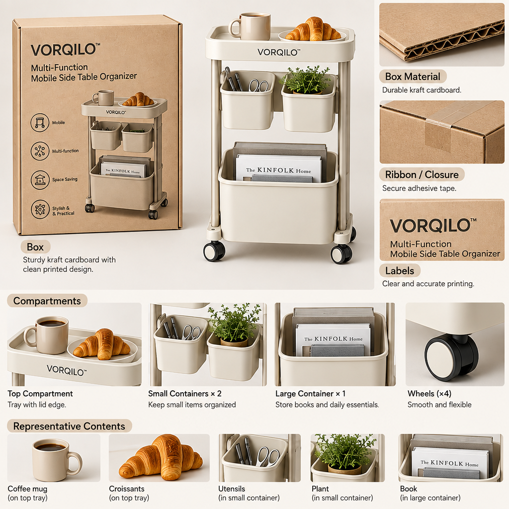 VORQILO™ Multi-Function Mobile Side Table Organizer image 6