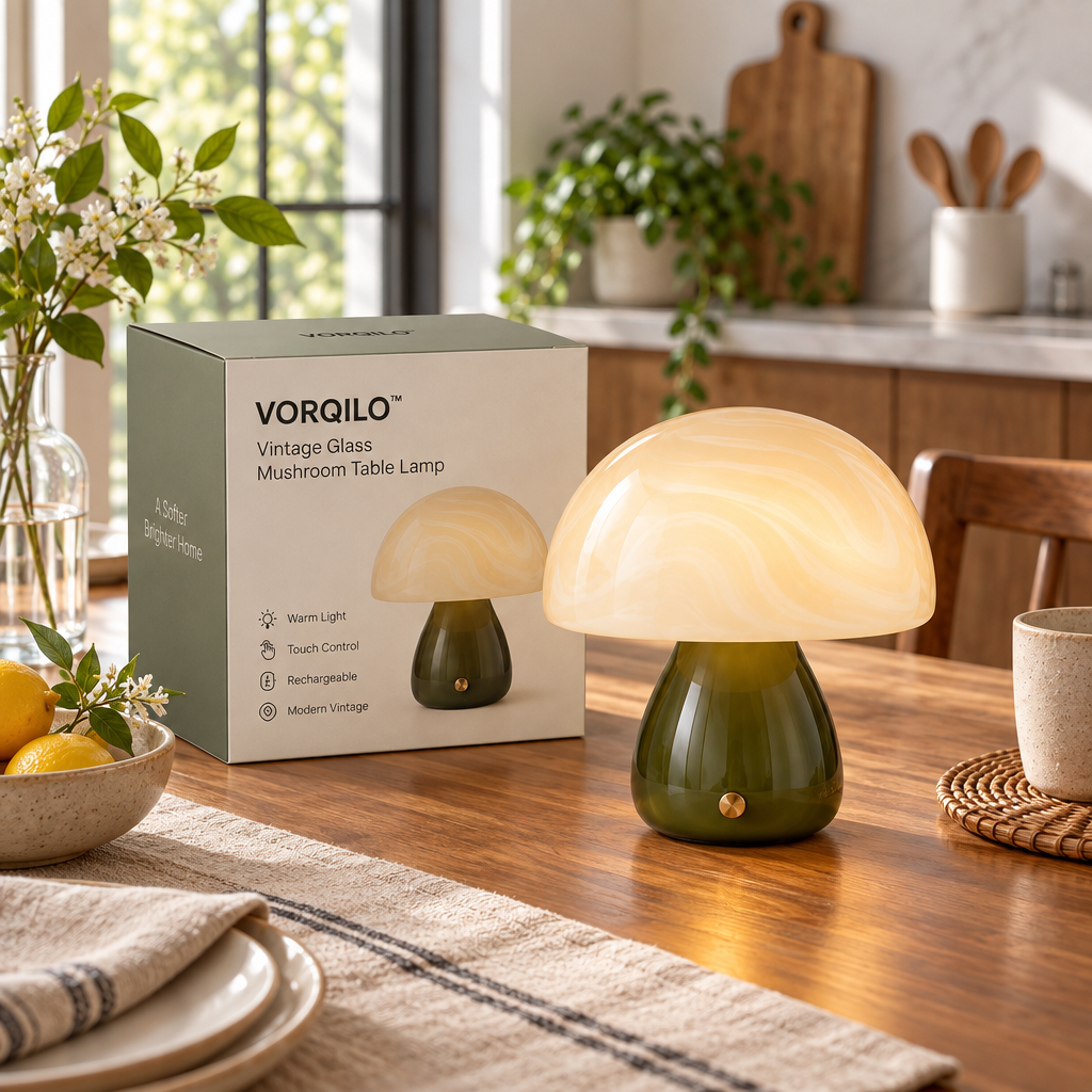 VORQILO™ Vintage Glass Mushroom Table Lamp image 2