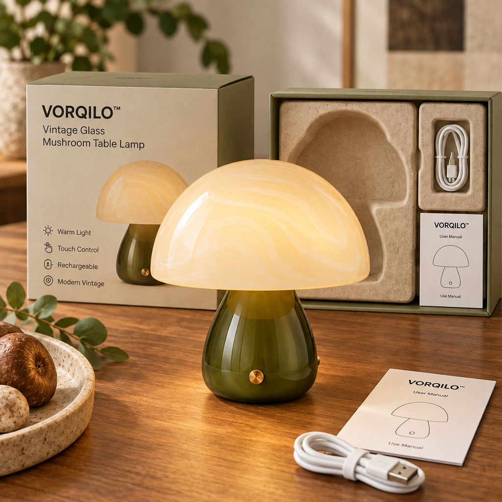 VORQILO™ Vintage Glass Mushroom Table Lamp image 3