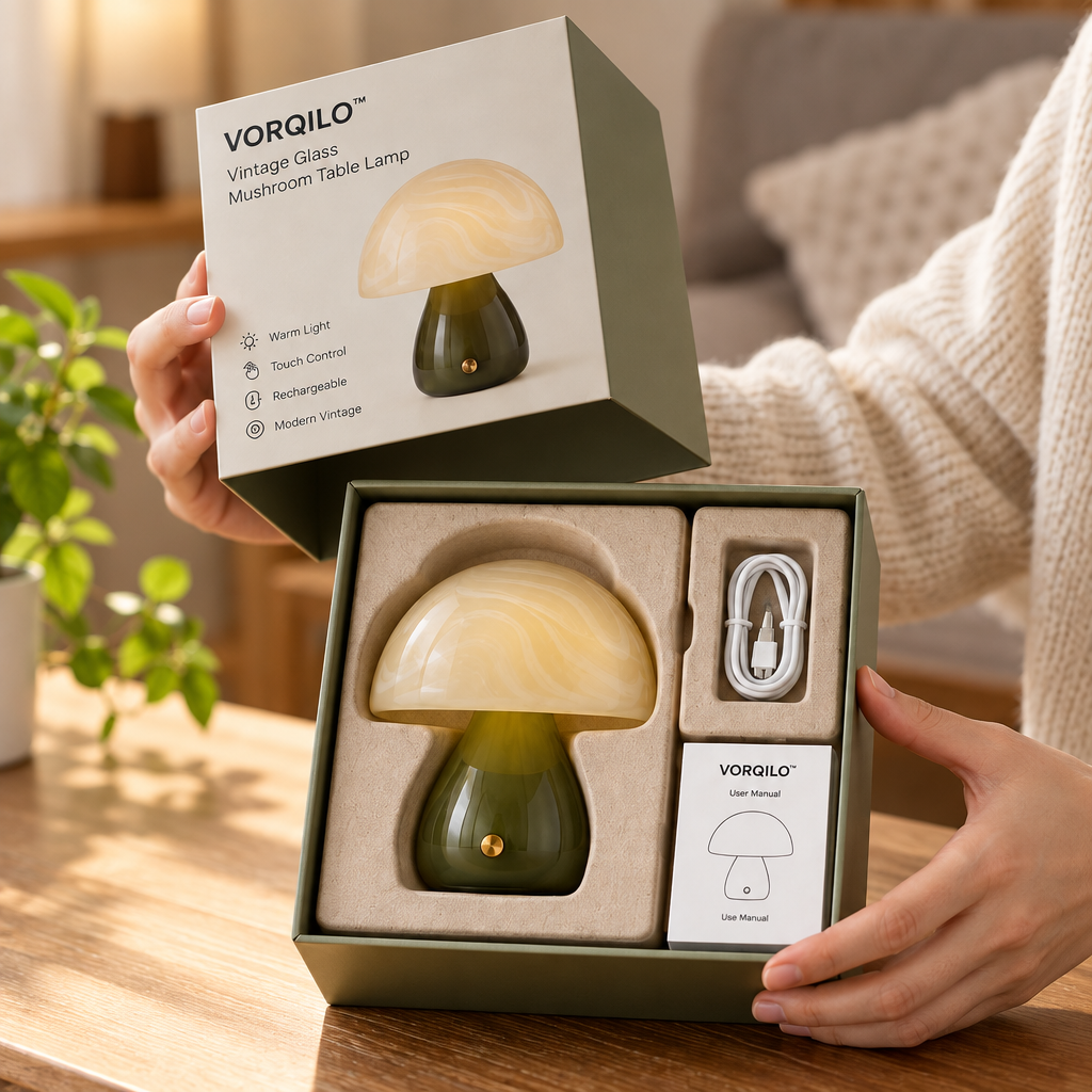 VORQILO™ Vintage Glass Mushroom Table Lamp image 4
