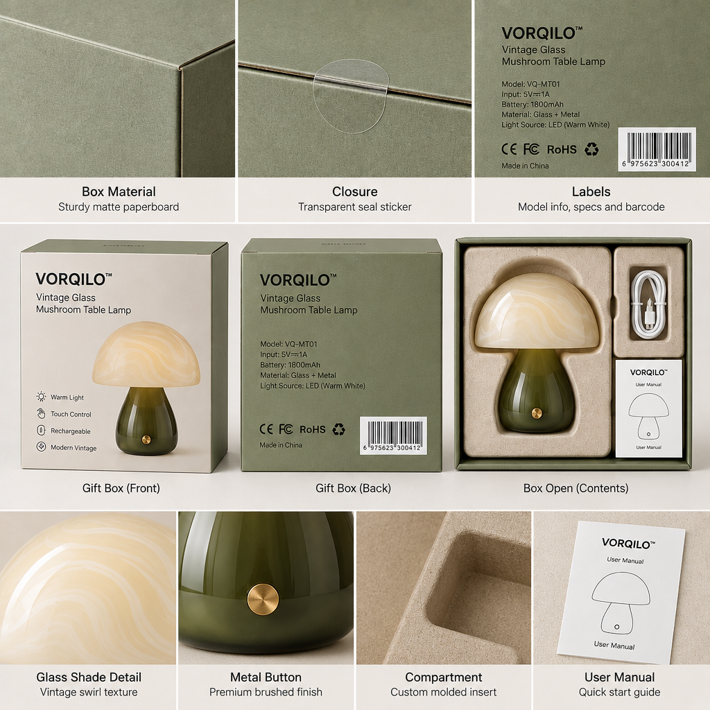 VORQILO™ Vintage Glass Mushroom Table Lamp image 6