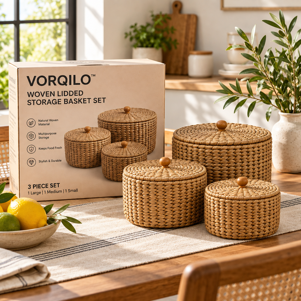 VORQILO™ Woven Lidded Storage Basket Set image 2