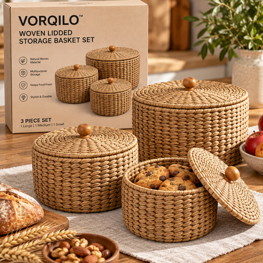 VORQILO™ Woven Lidded Storage Basket Set image 3