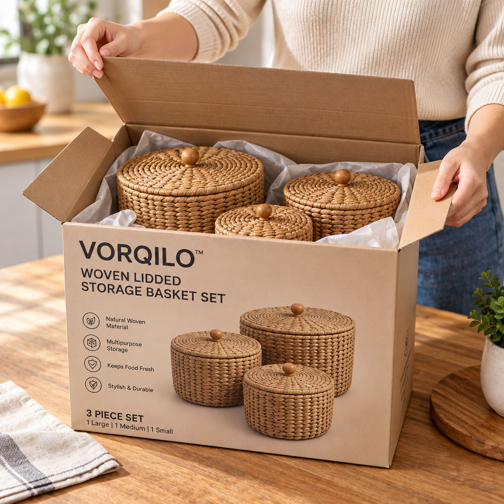 VORQILO™ Woven Lidded Storage Basket Set image 4