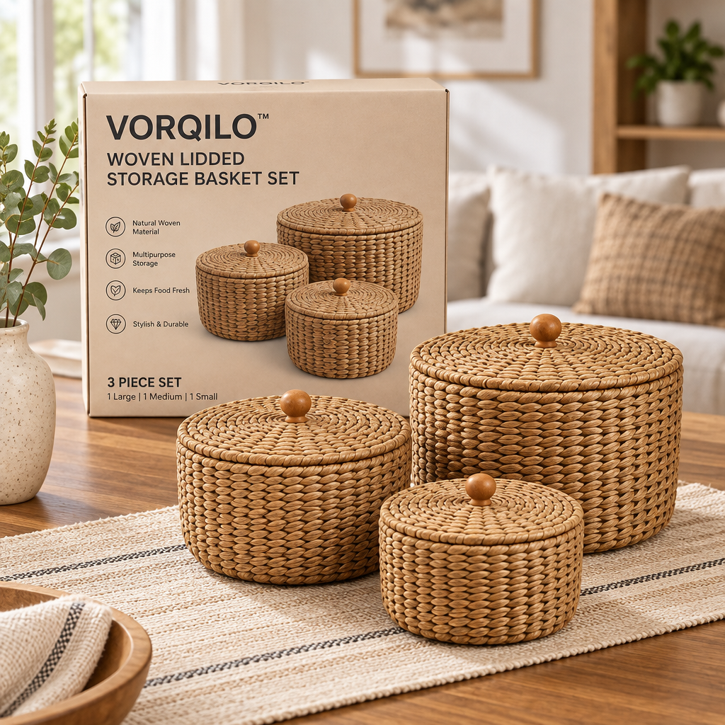 VORQILO™ Woven Lidded Storage Basket Set image 5