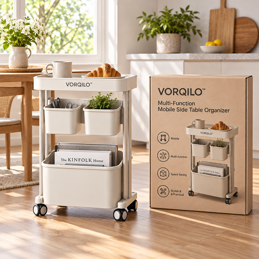 VORQILO™ Multi-Function Mobile Side Table Organizer image 2