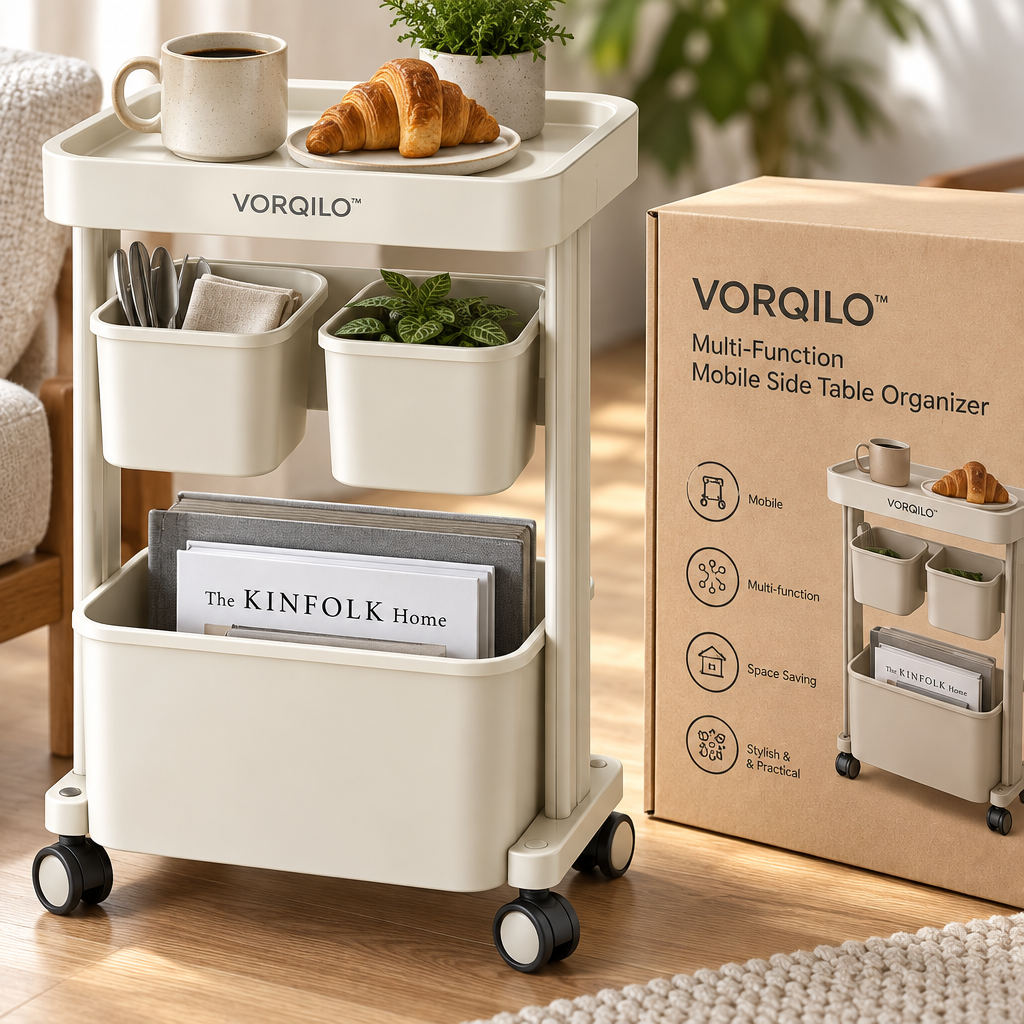VORQILO™ Multi-Function Mobile Side Table Organizer image 3