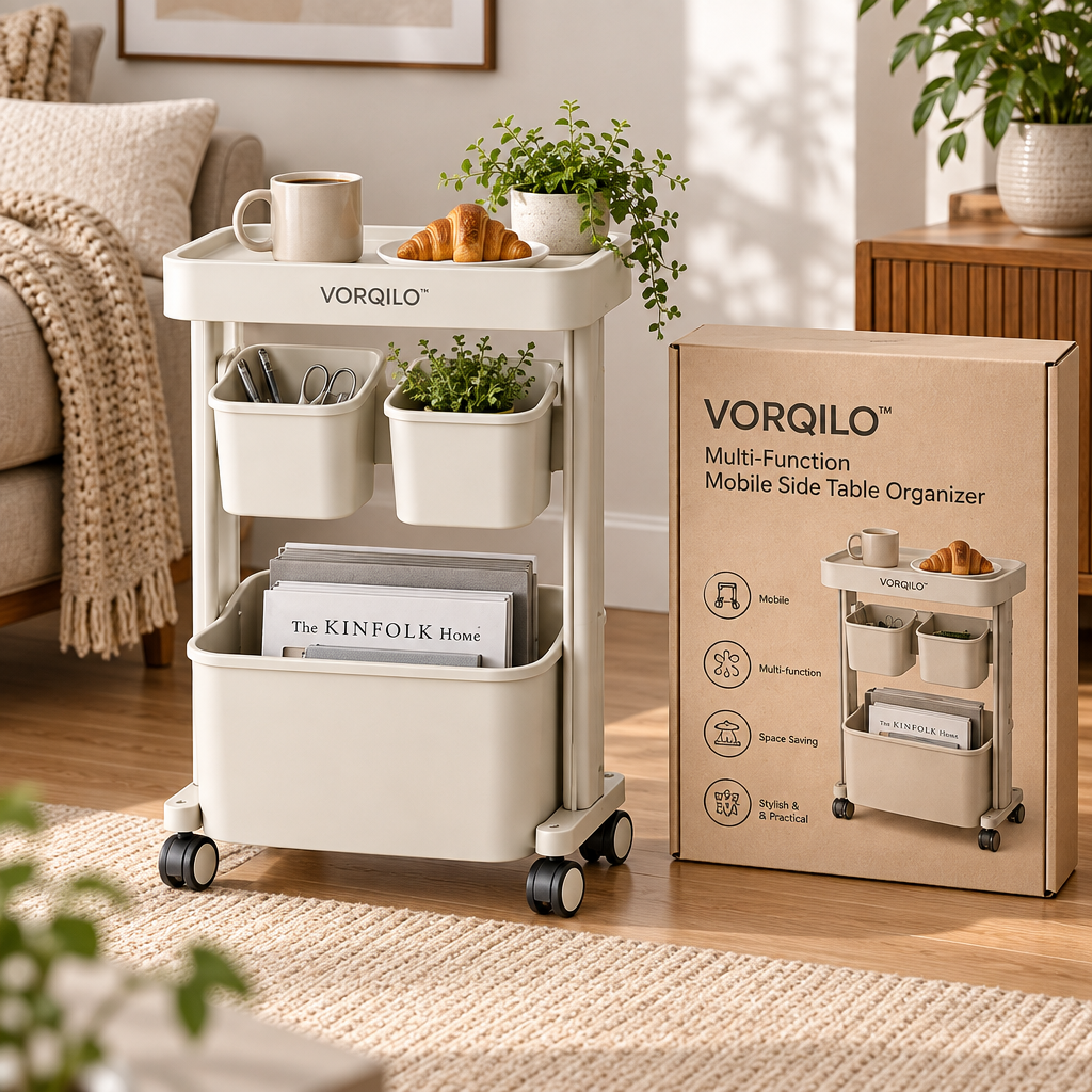 VORQILO™ Multi-Function Mobile Side Table Organizer image 5